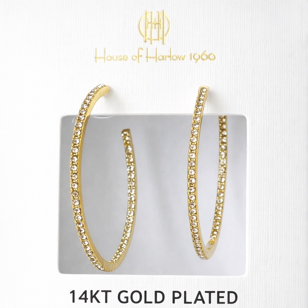 HOUSE OF HARLOW 14K GOLD PLATED HOOPS CRYSTALS NWT - Picture 8 of 8